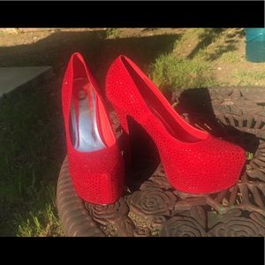 Red Ruby Rhine stone platform heels